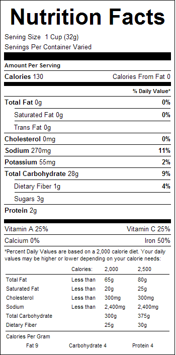 577200 Hospitality Corn Flakes 35 oz nutrition