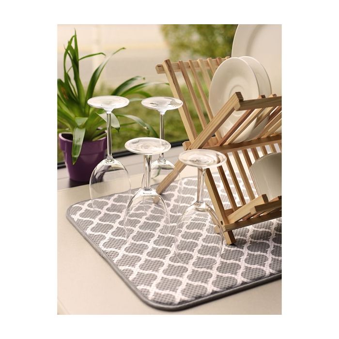 Dishwashing Tools: Microfiber Dish Drying Mat, Gray Trellis, 18 x 16