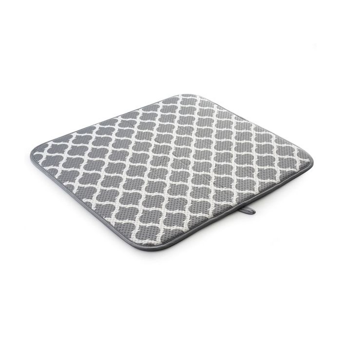 Dishwashing Tools: Microfiber Dish Drying Mat, Gray Trellis, 18 x 16